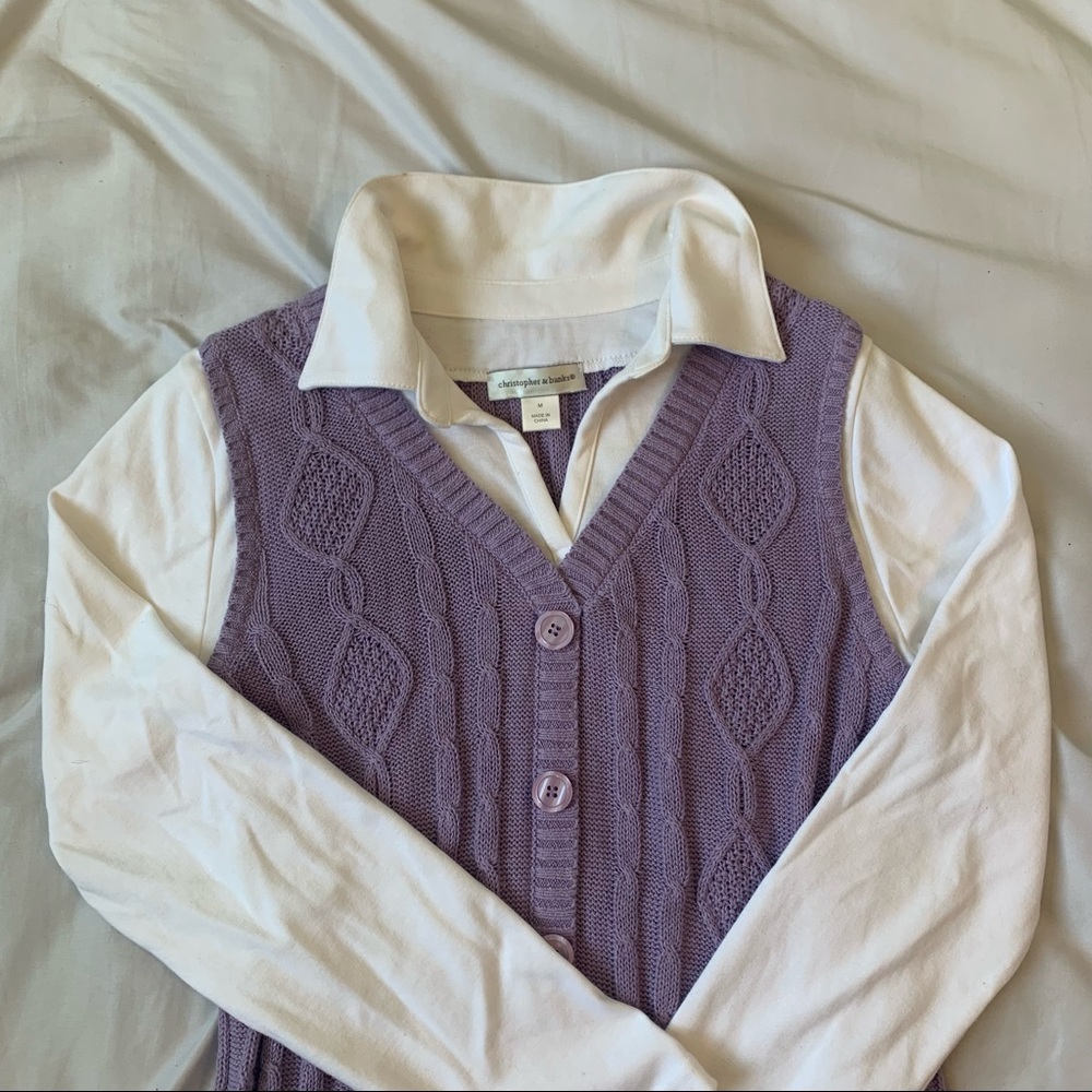 christopher & banks purple sweater vest and blouse combo